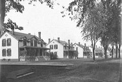 Historic Officers' Row at Fort Wayne in Detroit, Michigan with old military houses and trees