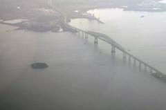 Oblique aerial view of Fort Carroll next to Key Bridge in Baltimore, Maryland in August 2010