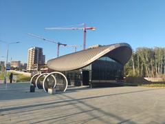 Entrance pavilion at Potapovo subway station with modern architectural design