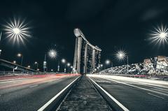 Modern highway architecture in Singapore with urban skyline