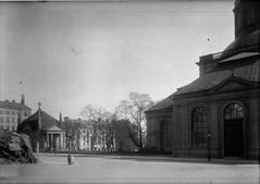 Northern facade of Kungsholms Church with the burial chapel architectural details