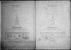 Historic architectural survey drawing of Kungsholms kyrka (Ulrika Eleonora kyrka) exterior by G. Dahl, 1882