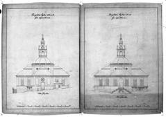 Kungsholms kyrka (Ulrika Eleonora kyrka) exterior architectural drawing by Gustaf Dahl 1882