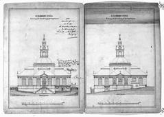 Exterior view of Kungsholms Church (Ulrika Eleonora Church) architectural drawing by Gustaf Dahl, 1882