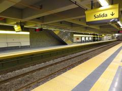 West Platform of a train station with multiple tracks and overhead power lines