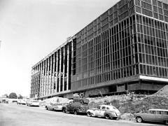 Construction site of Veterans Memorial Coliseum in Portland Oregon in progress