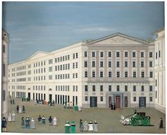 Facade of Der Schottenhof building on Freyung in Vienna, watercolor and cardboard relief effect, 1830s