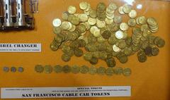 Promotional tokens from 1978-1980 displayed at San Francisco Cable Car Museum