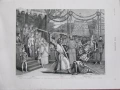 Illustration of the opera Ivanhoe's Tournament scene at Ashby-de-la-Zouch at the Royal English Opera House, featuring characters De Bracy, Prince John, Rowena, Ivanhoe, Friar Tuck, and Sir Brian de Bois Guilbert