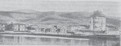 Historical view of Thessaloniki cityscape around 1913 with waterfront and buildings