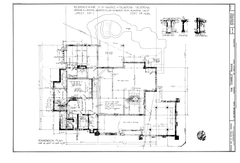 Historic Gamble House in Pasadena California front elevation architectural drawing