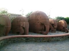 stone elephants statues at Garden of Five Senses New Delhi India