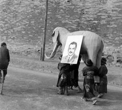 1948 political rally in Beijing with a symbolic elephant supporting Dewey's US presidential campaign