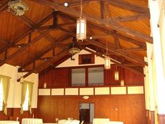 Intricate detail of chapel's vaulted ceiling with ornate stone architecture