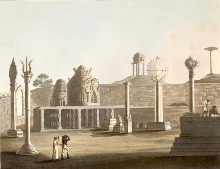 Gavi Gangadhareshwara temple in Bangalore depicted in an aquatint from Picturesque Scenery in the Kingdom of Mysore