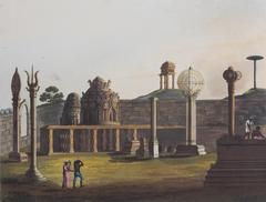 Gavi Gangadhareshwara Hindu temple in Bangalore depicted in an aquatint by James Hunter