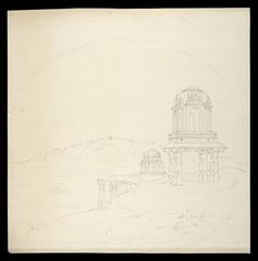 Pencil drawing of a temple near Bangalore by Thomas and William Daniell dated 1792