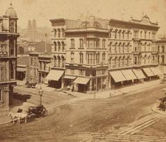 Corner of Kearny and Geary Streets in San Francisco with bustling street activity