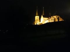 Kloster Michelsberg monastery illuminated at night in Bamberg, Germany