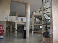 Tel Aviv Performing Arts Center exterior with glass facade and people walking