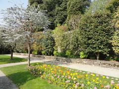 Botanical garden on Isola Madre island in Lake Maggiore, Italy with lush greenery and scenic views