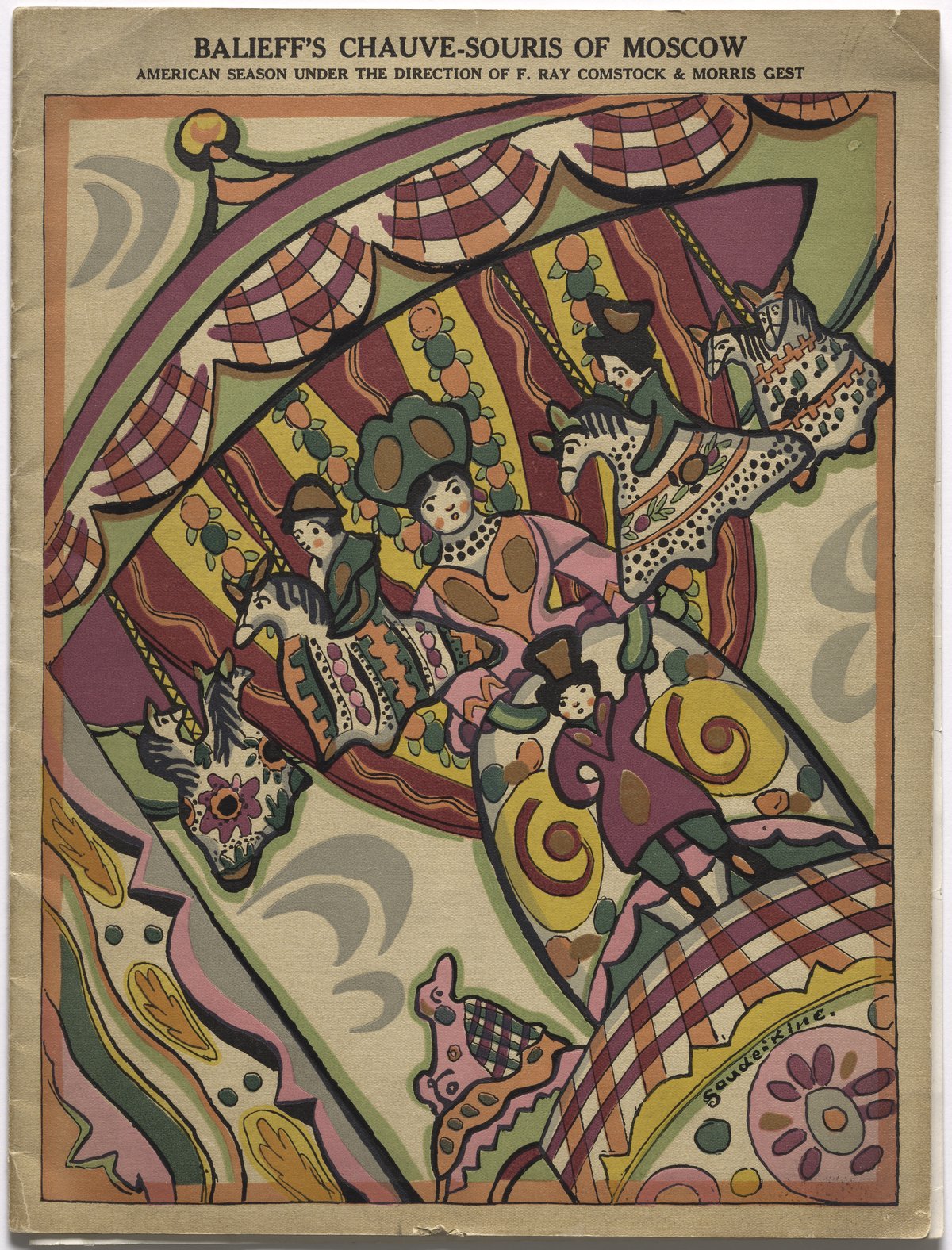 Chauve-Souris theatrical program illustration by Ralph Barton from 1922 in color halftone