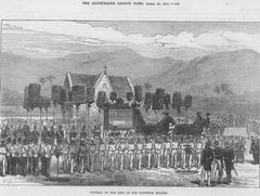 Illustration of the Funeral of the King of the Sandwich Islands from The Illustrated London News, April 18, 1874, showing a ceremonial procession with people in traditional attire
