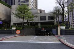 Grand Hyatt Taipei underground parking lot exit facing Songshou Road, Xinyi District
