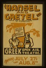 Hansel and Gretel standing next to a tree in colorful Federal Theatre Project poster