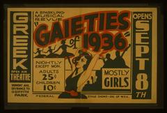 Poster for Federal Theatre Project presentation of Gaieties of 1936 showing orchestra and dancing girls
