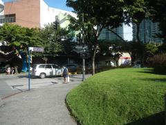The Residences at Greenbelt and Ayala Center landmarks including Corinthian Plaza, Paseo de Roxas, Greenbelt Park and Santo Niño de Paz Chapel in Makati Central Business District