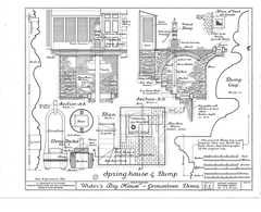 Historical black and white architectural drawing of Grumblethorpe house at 5267 Germantown Avenue, Philadelphia