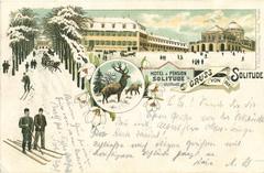 Vintage postcard of Hotel Solitude showing a classic building surrounded by nature