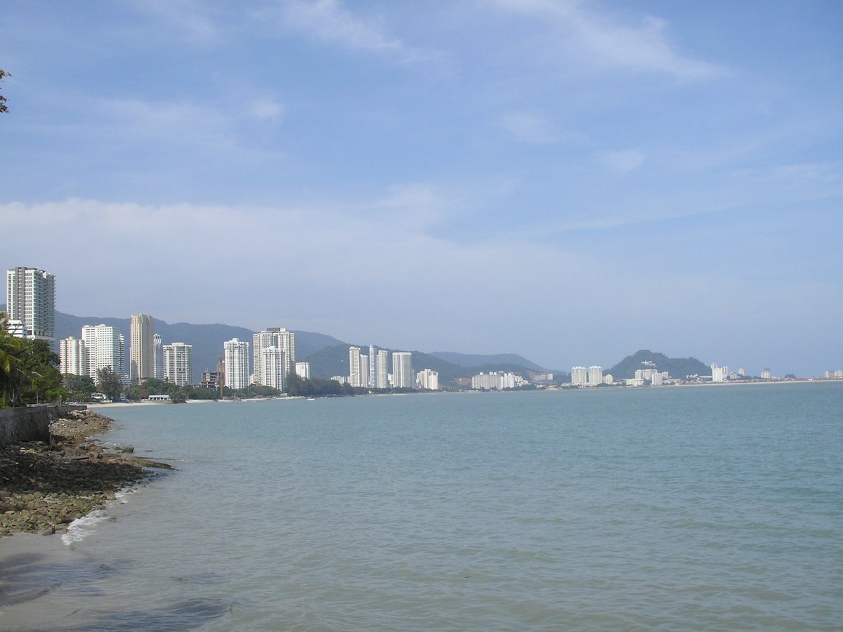 View of Gurney Drive and Tanjung Tokong coast in northeast Penang Island