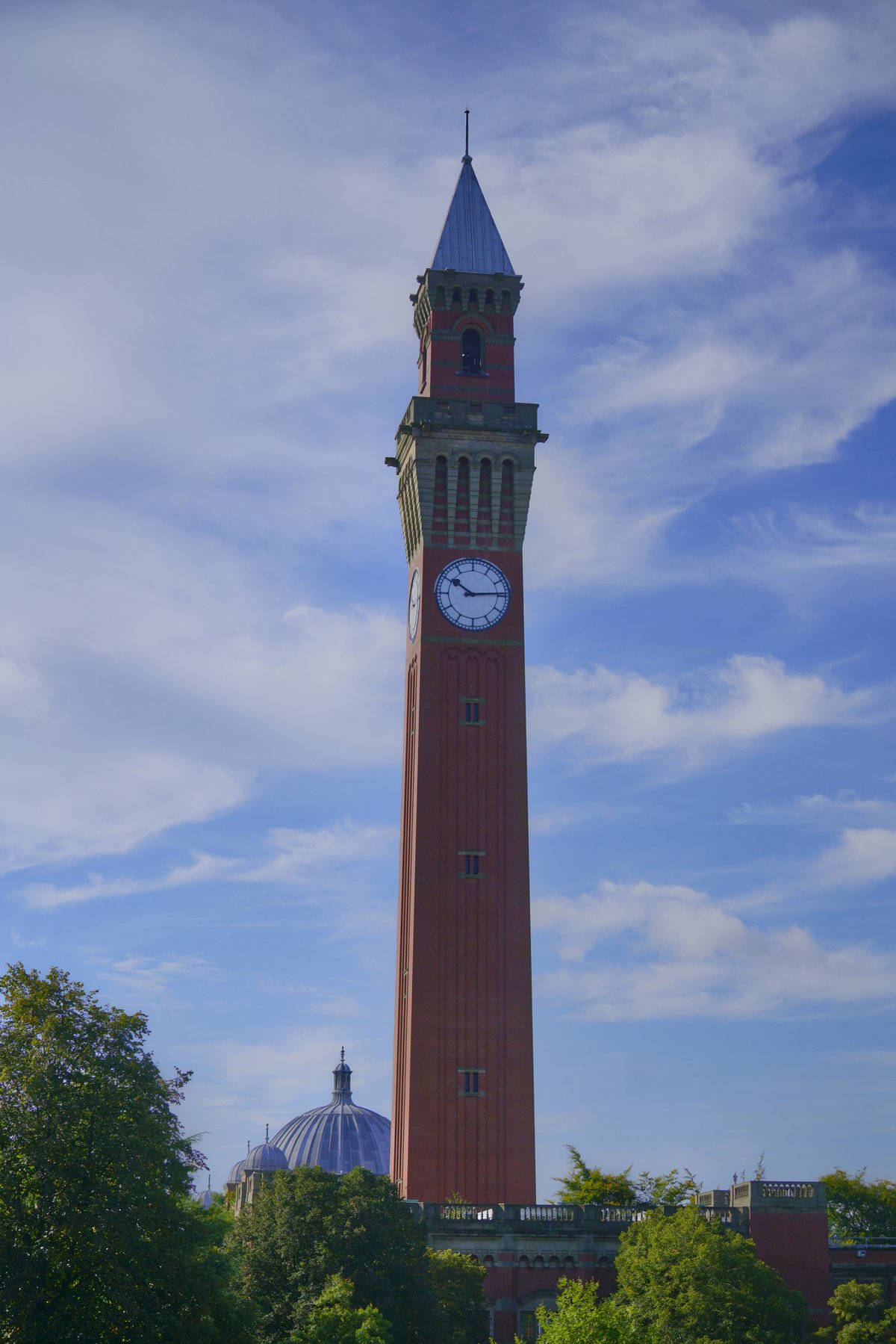 Old Joe clock tower at the University of Birmingham viewed from the green heart