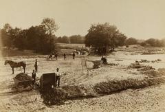 Historic photograph of narrow gauge railway used for excavation and leveling work at Ohlsdorf Cemetery in Hamburg on September 1, 1887