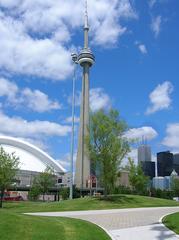 CN Tower and waterfront view from HTO Park in Toronto