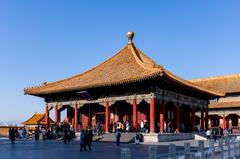 Interior of the Hall of Central Harmony in the Forbidden City with traditional Chinese architectural details