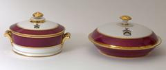 Covered serving dishes with Ridgely family crest from 1825