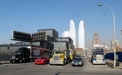 Looking north on Eleventh Avenue from 33rd Street at Silver Towers in Manhattan on a sunny early afternoon