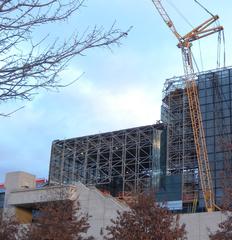 Javits Center northwest glass wall under renovation with panes removed