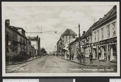 Street view of Prinsens gate in Midtbyen, Trondheim with old buildings and theater