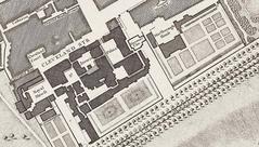 Aerial view of Marlborough House and surrounding area in London from historical Rocque map
