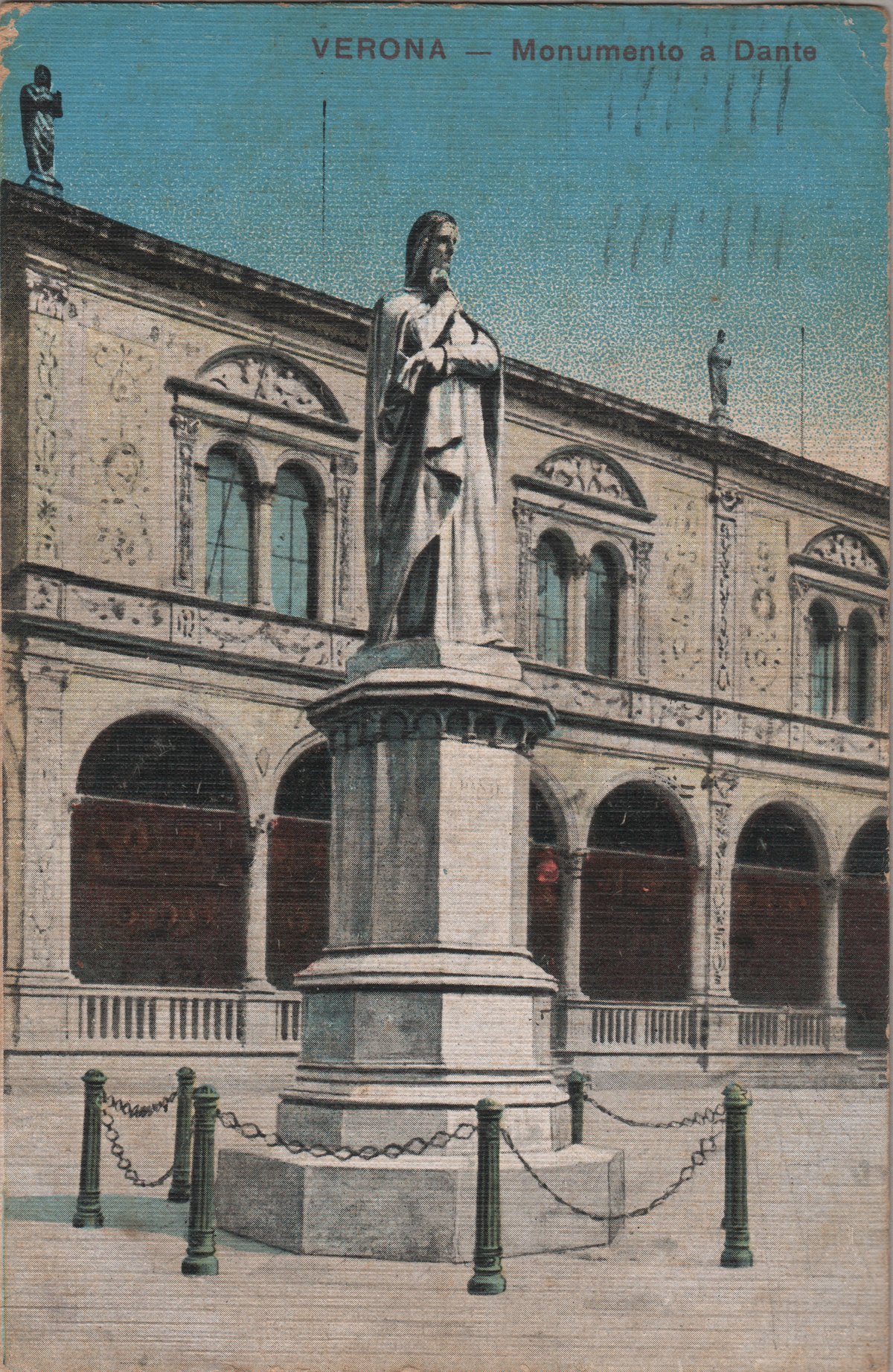Postcard of Dante Alighieri monument in Verona from 1931