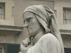 Close-up of Dante Alighieri statue head in Verona Signori Square