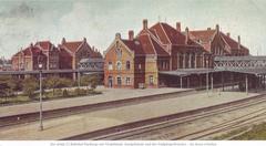 Harburg train station around 1900 with vintage architecture and tracks