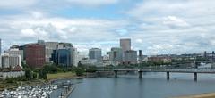 Downtown Portland Oregon skyline with the Hawthorne Bridge viewed from the Marquam Bridge in 2016