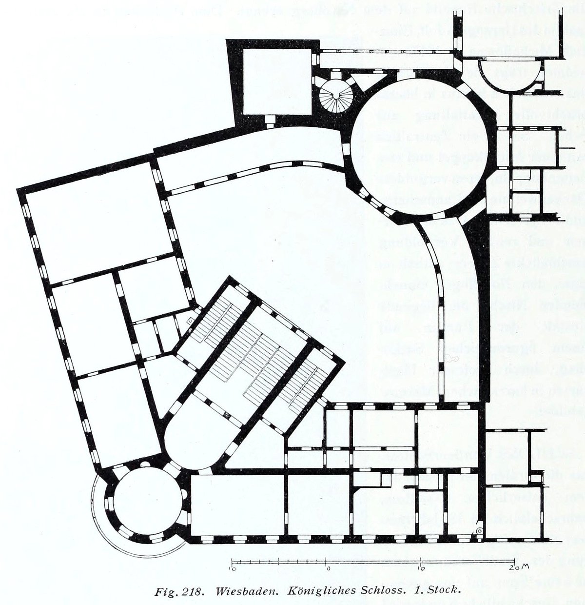 Exterior view of Wiesbaden Royal Castle first floor with historic architectural details