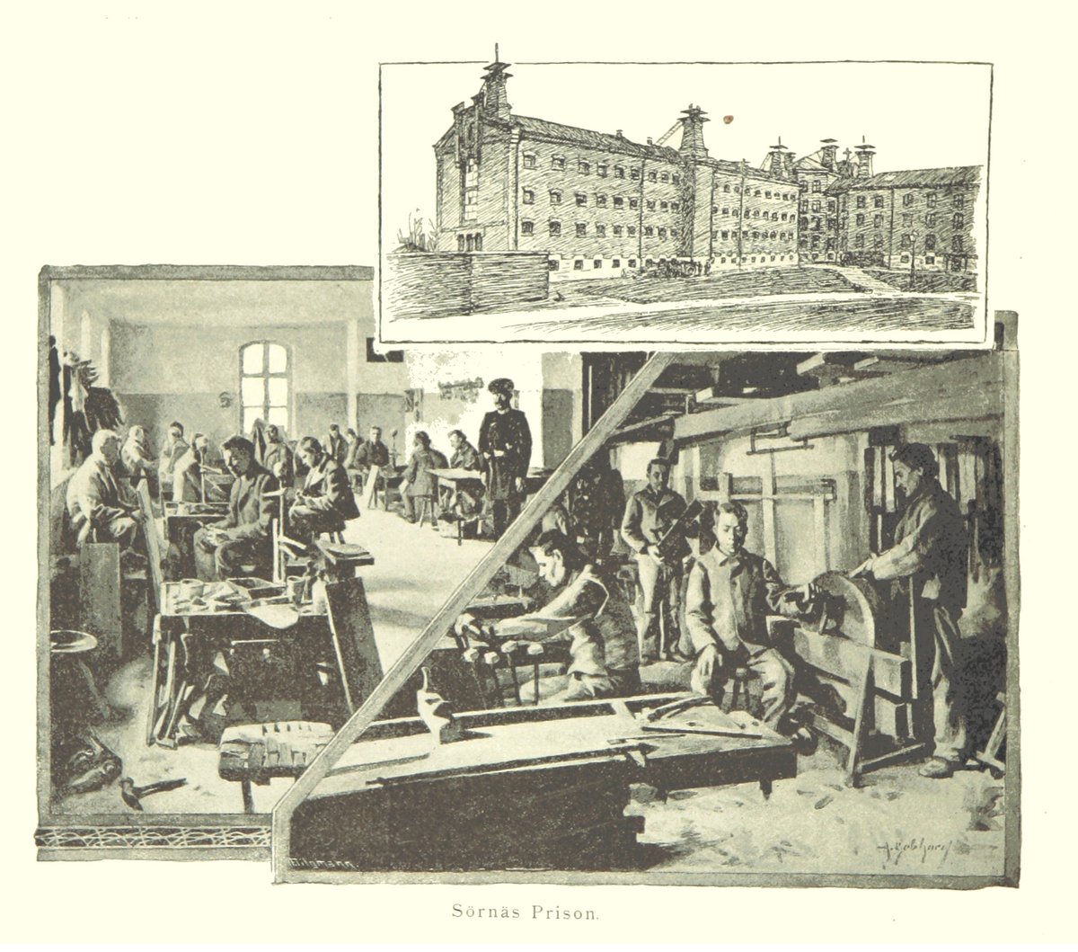 Historic black and white photograph of Sörnäinen Prison from 1894