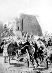 Illustration of the capture of Memphis by the Assyrians in ancient Egypt